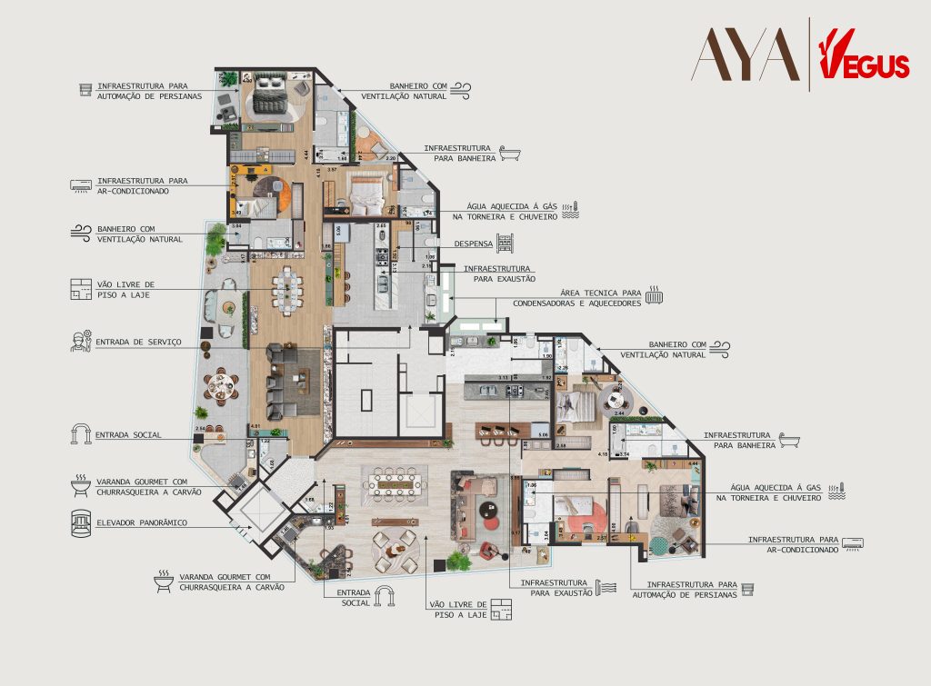 Planta humanizada do AYA, empreendimento de alto padrão em Guarulhos