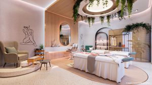 SPA do AYA, empreendimento de alto padrão em Guarulhos, ambiente moderno, minimalista, com macas, espelhos e plantas